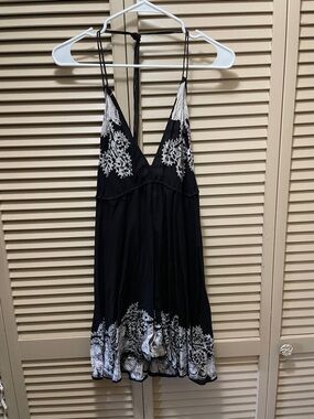 Advance Apparels Black Spaghetti-Strap  with White Embroidery babydoll top